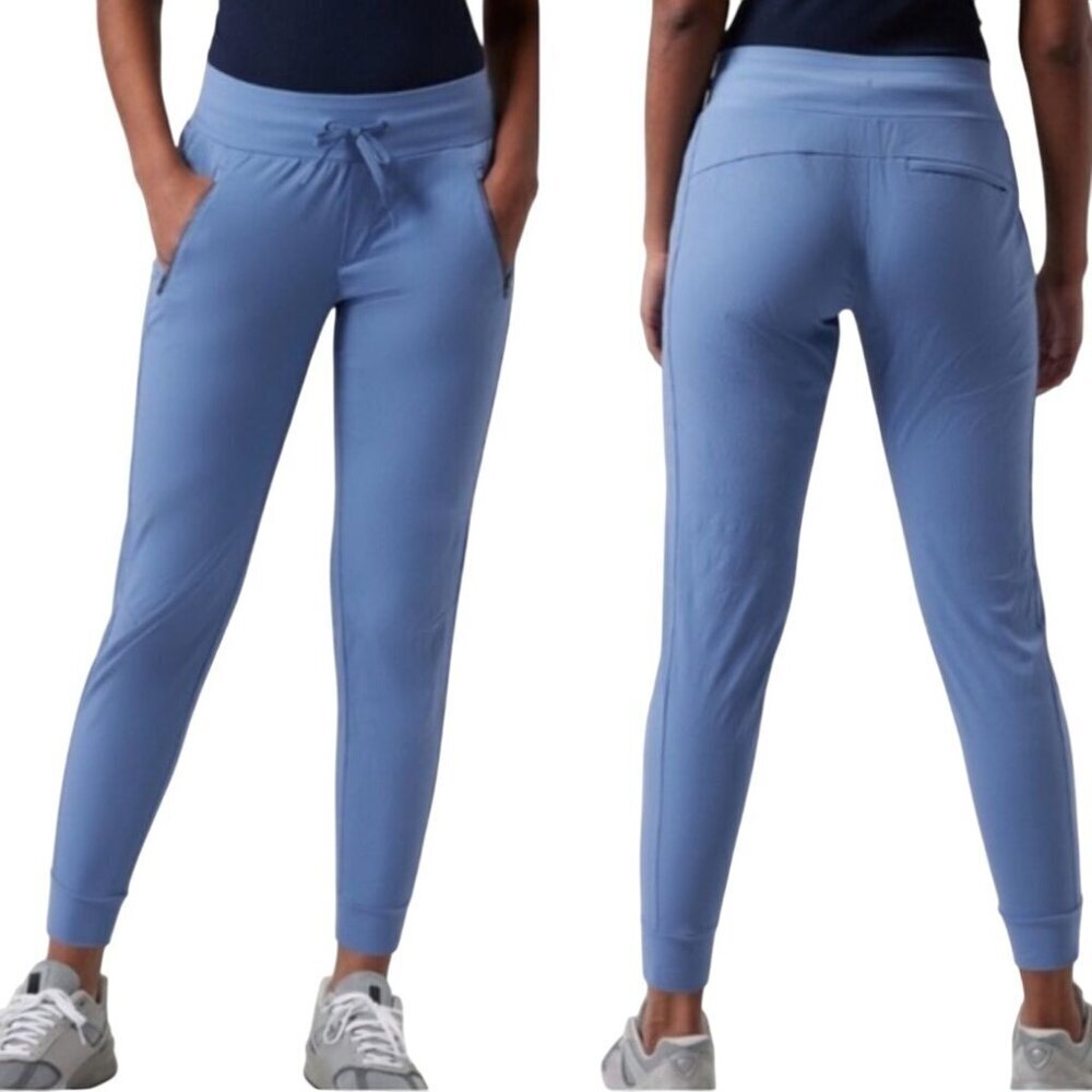 Athleta Trekkie North Jogger Pants Cottage Blue Zip Pockets Drawstring Size 14